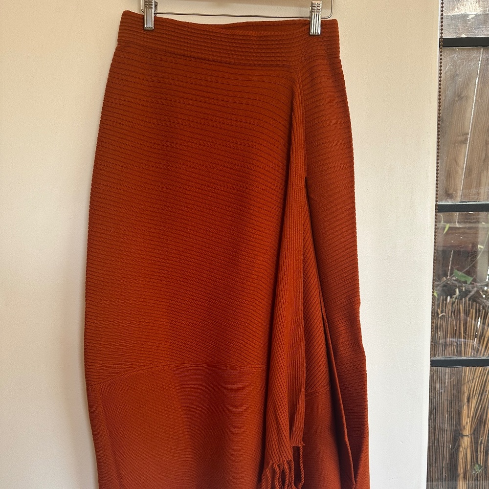 Jonathan Simkhai rust Knit scarf skirt w/fringe size L